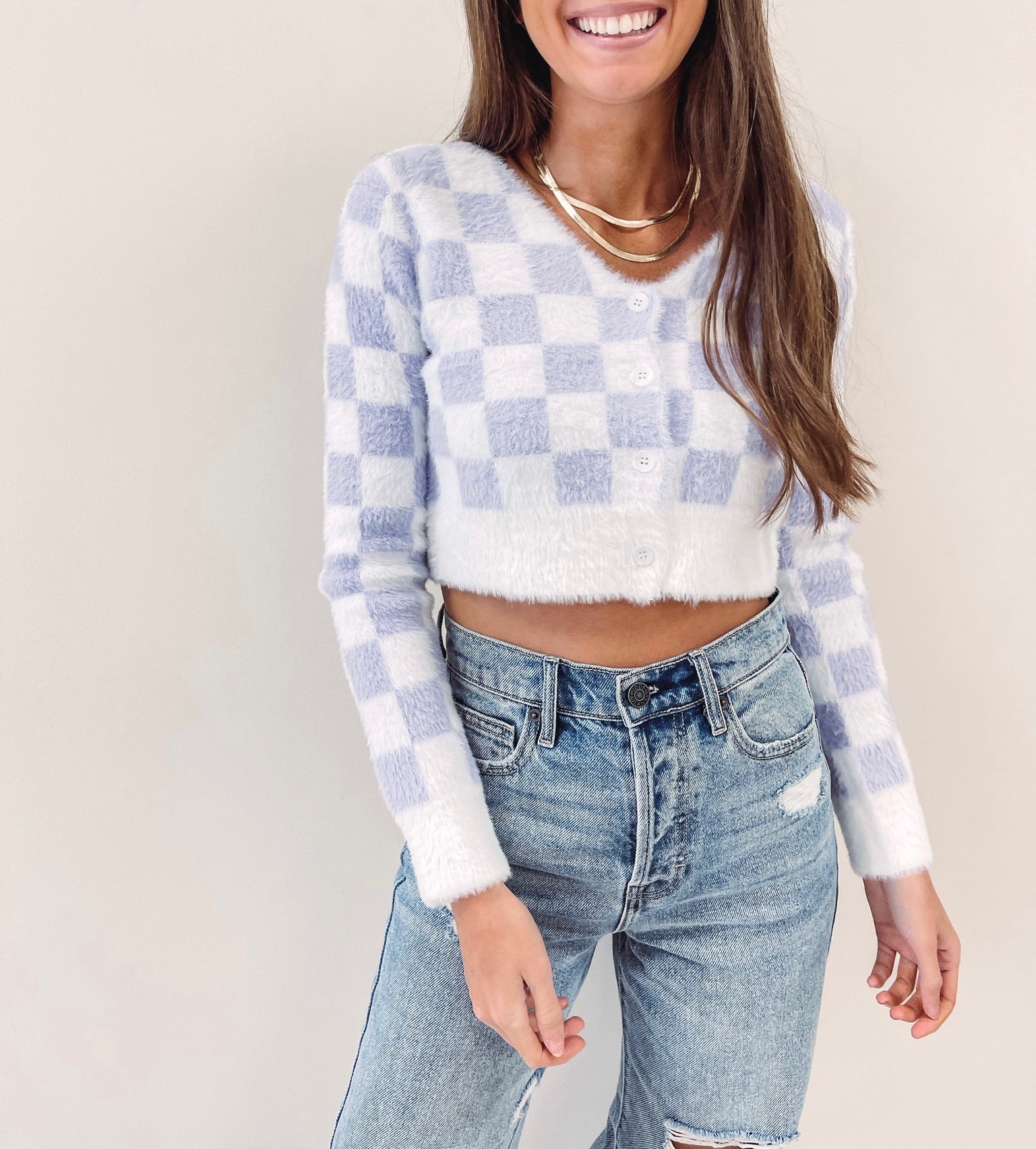 Checkered Cardigan Top
