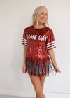 Gameday Fringe Sequin Top - Crimson