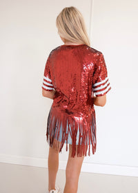 Gameday Fringe Sequin Top - Crimson