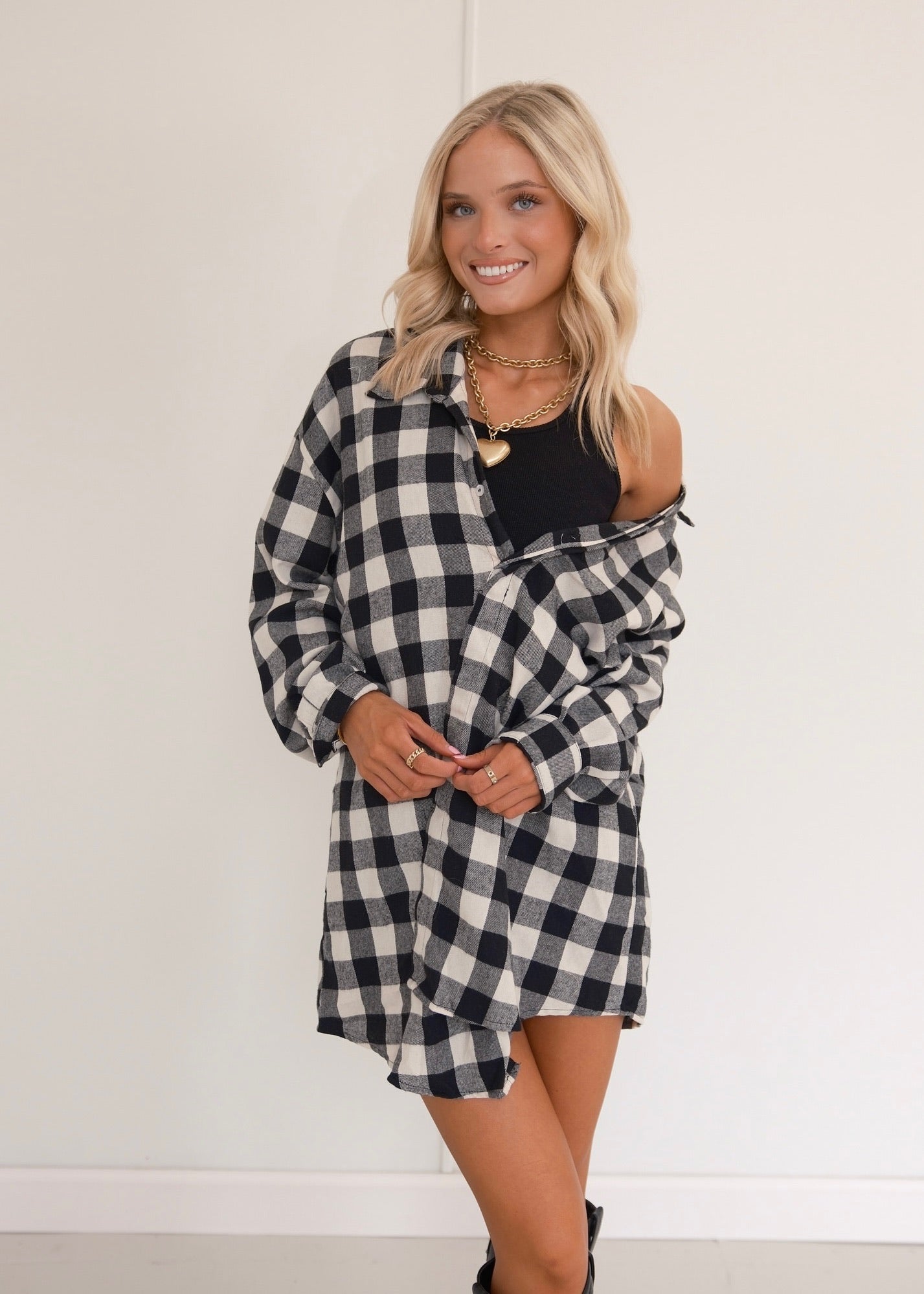 oversized flannel dress Brown Flannel Shirt Dress for Women