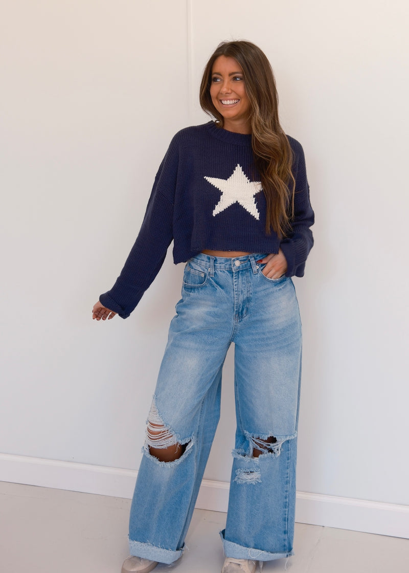 Navy Star Sweater