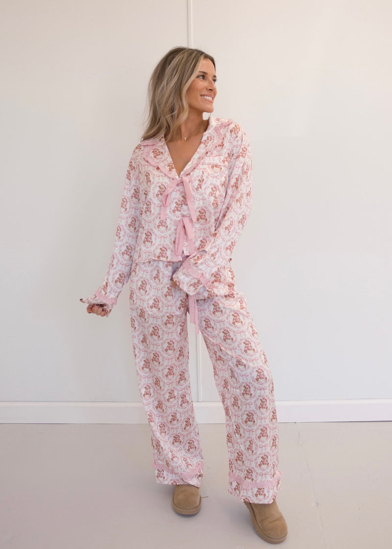 Teddy Bear Bow Pajamas - Pink