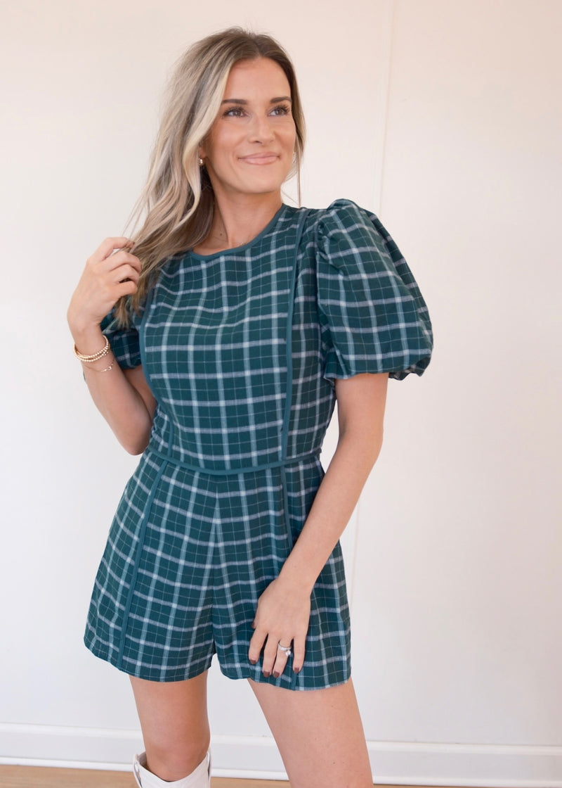 Green Plaid Romper