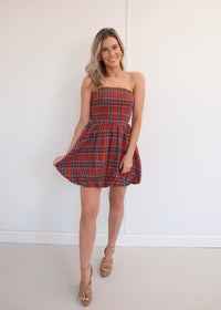 Plaid Mini Dress - Red