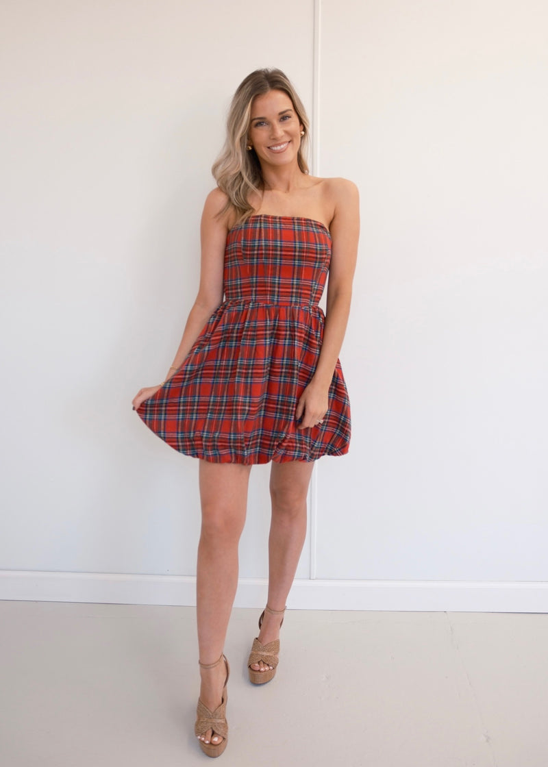 Plaid Mini Dress - Red