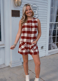 Grace Tweed Romper - Burgundy