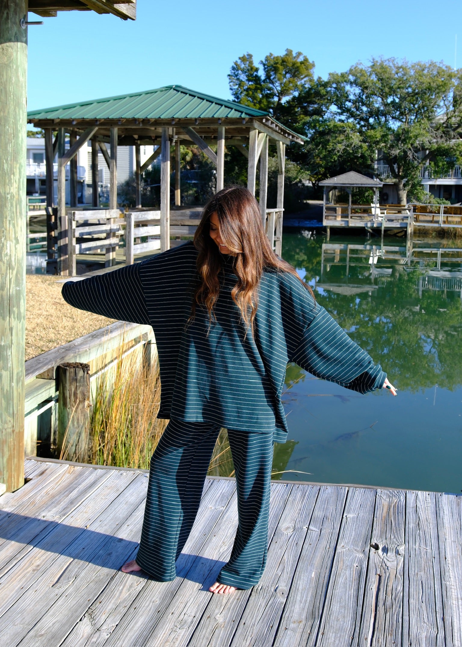 Cozy Striped Oversized Top - Green
