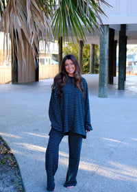 Cozy Striped Oversized Top - Green