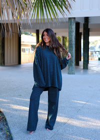 Cozy Striped Oversized Top - Green