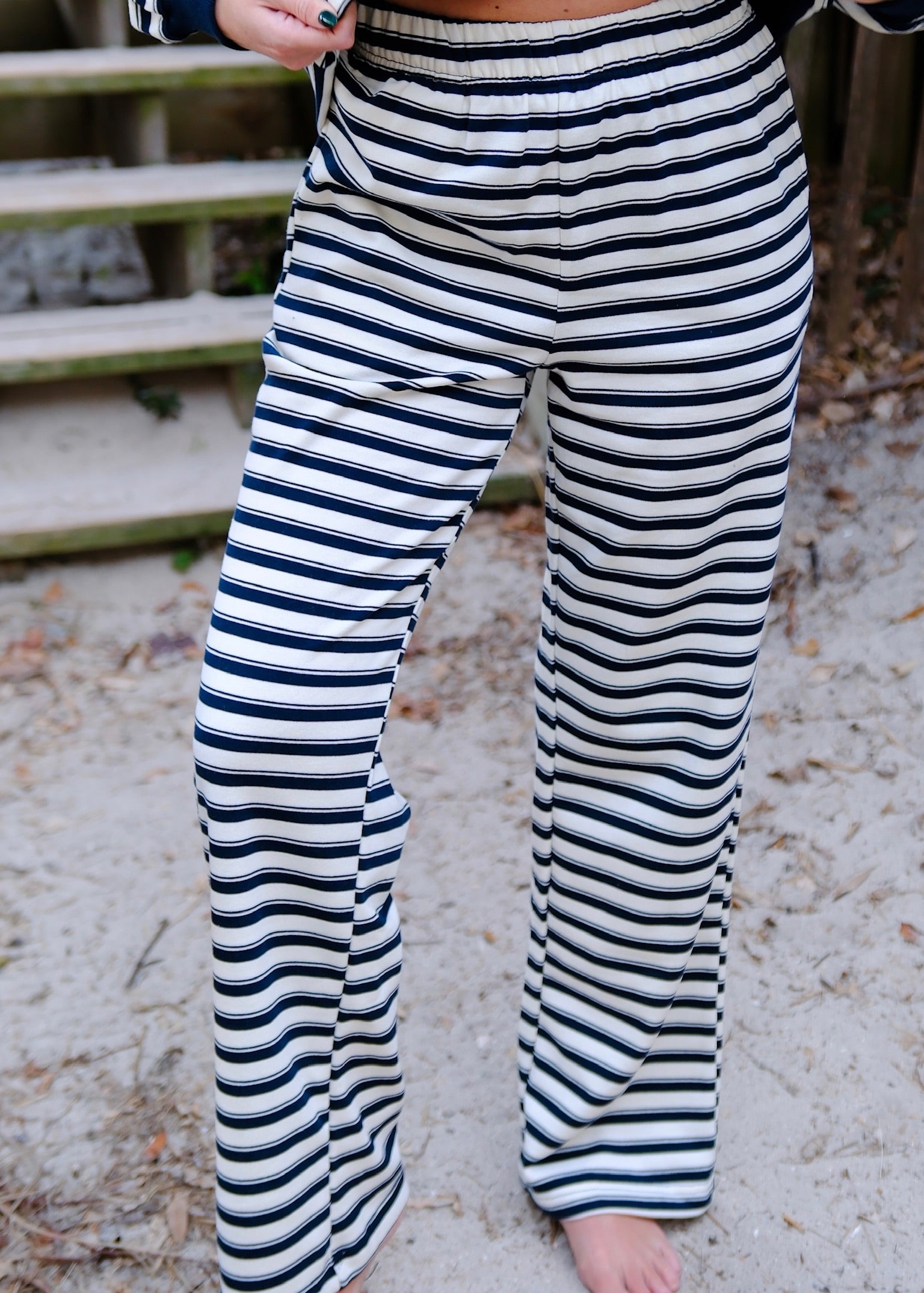 Navy & Cream Striped Lounge Set