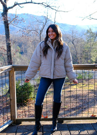 Brown Gingham Puffer Jacket