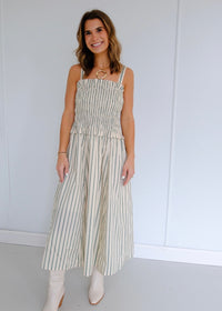 Augusta Midi Dress - Green Striped