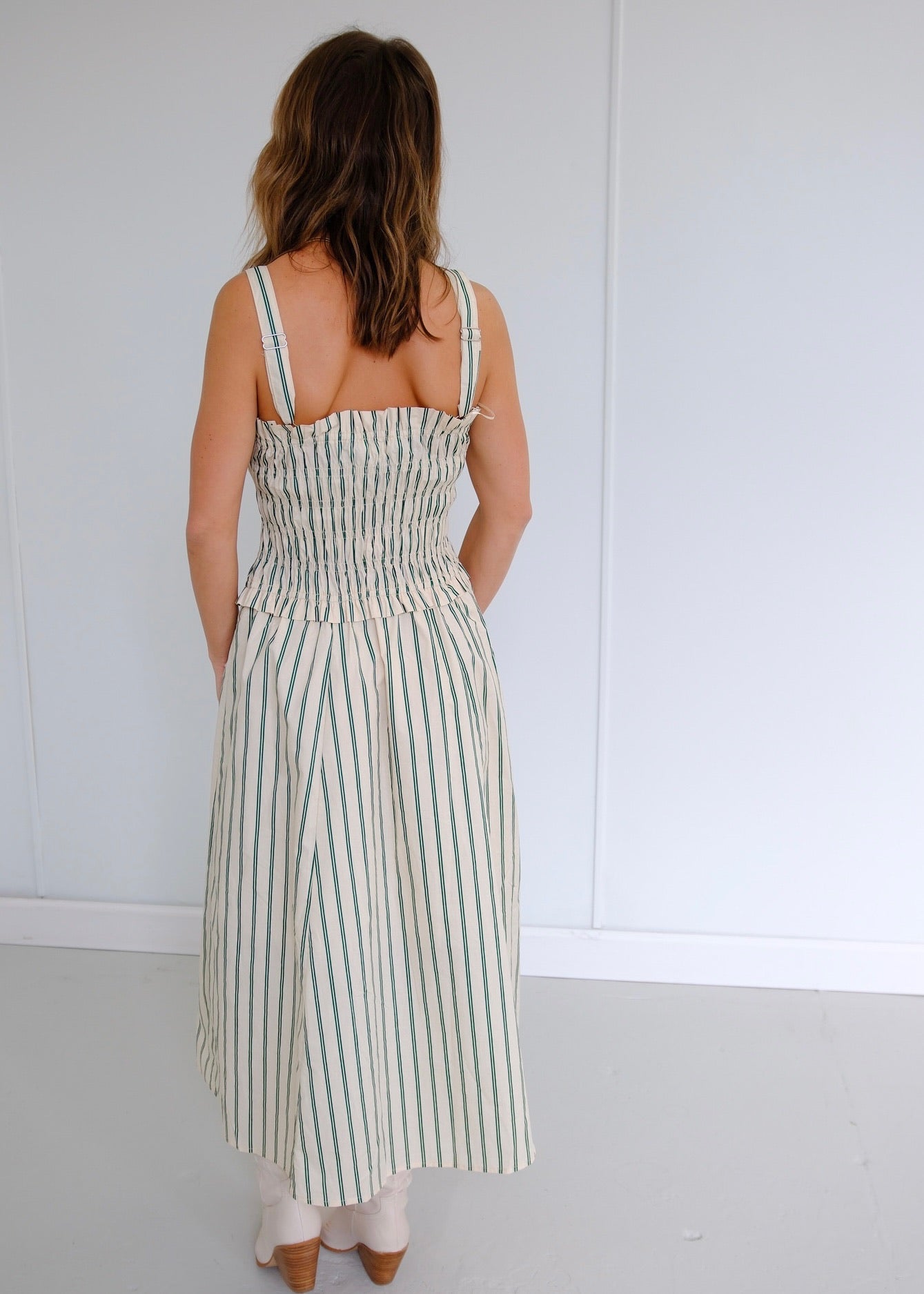 Augusta Midi Dress - Green Striped