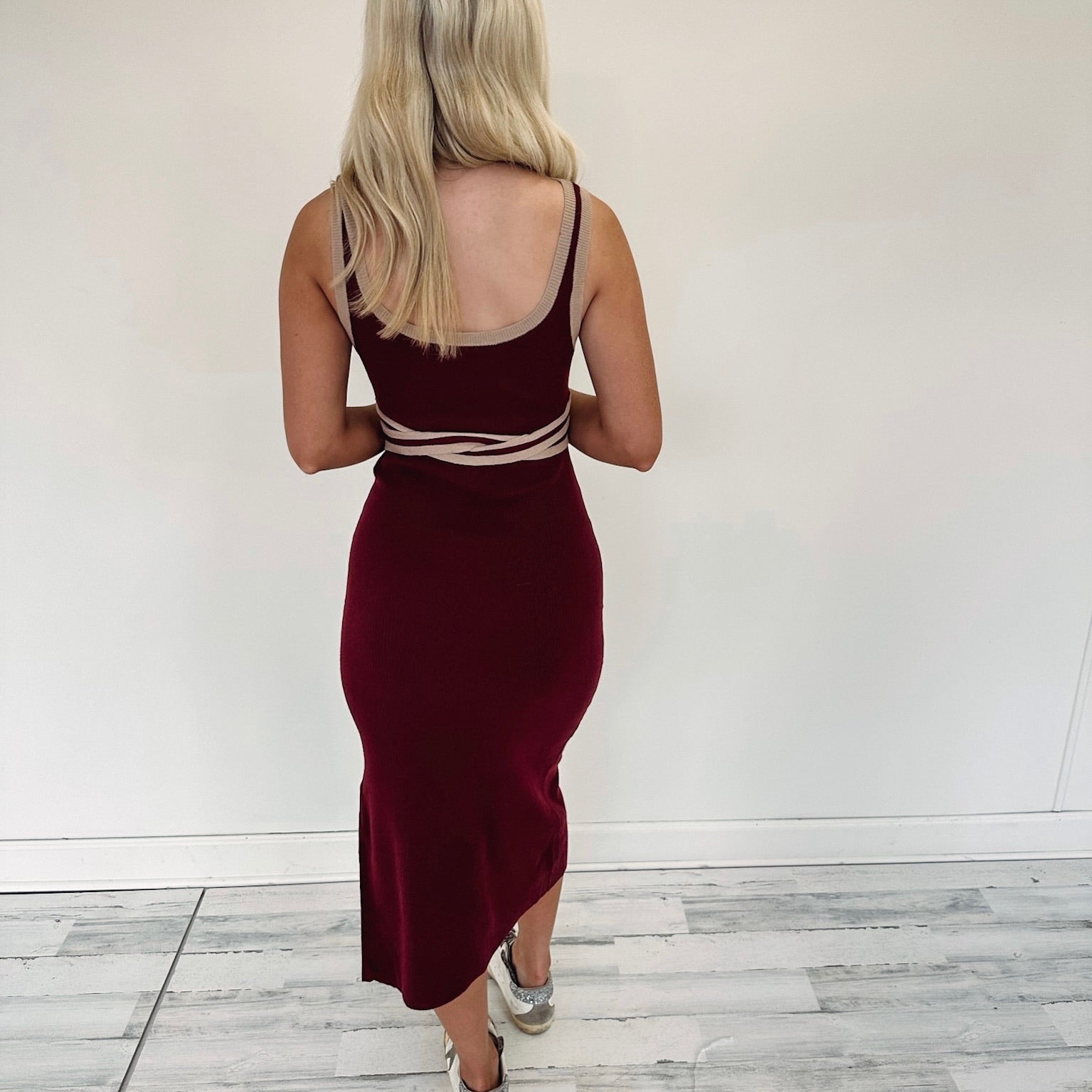 Cami Midi Dress - Burgundy/Tan Indie Collection Cami Midi Dress - Burgundy/Tan Indie Collection