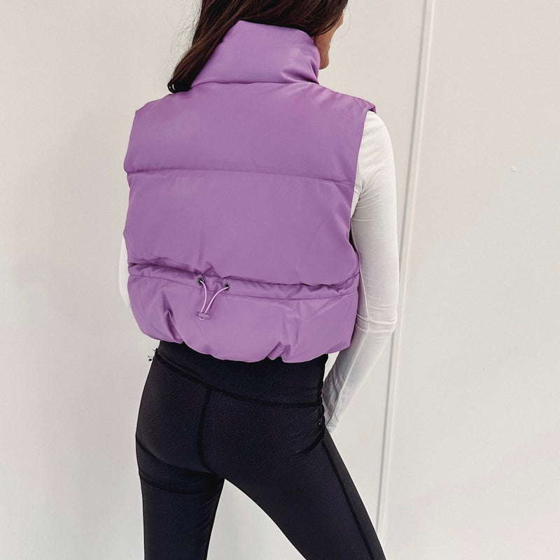 Leather Puffer Vest - Purple