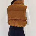 Cord Puffer Vest - Brown