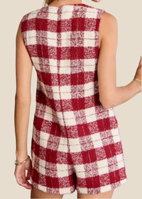 Grace Tweed Romper - Burgundy