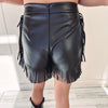 Faux Leather Fringe Shorts - Black