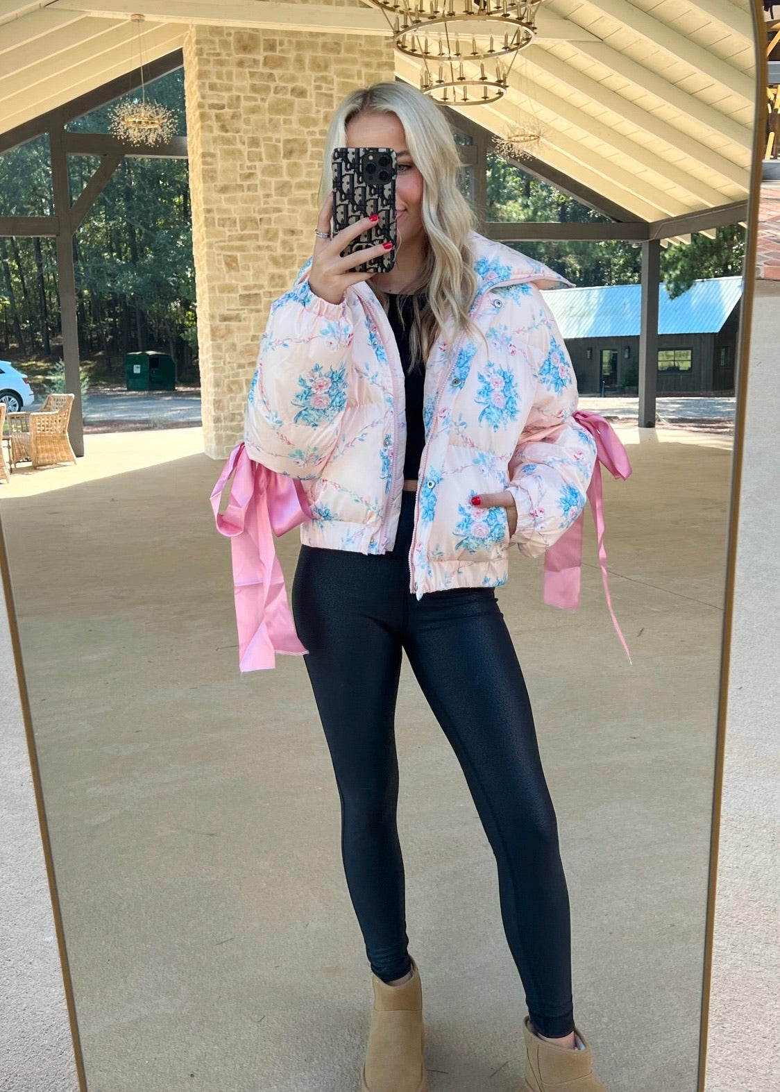 Floral Puffer Jacket - Pink