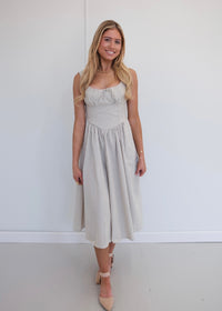 Khloe Striped Midi Dress - Beige/White