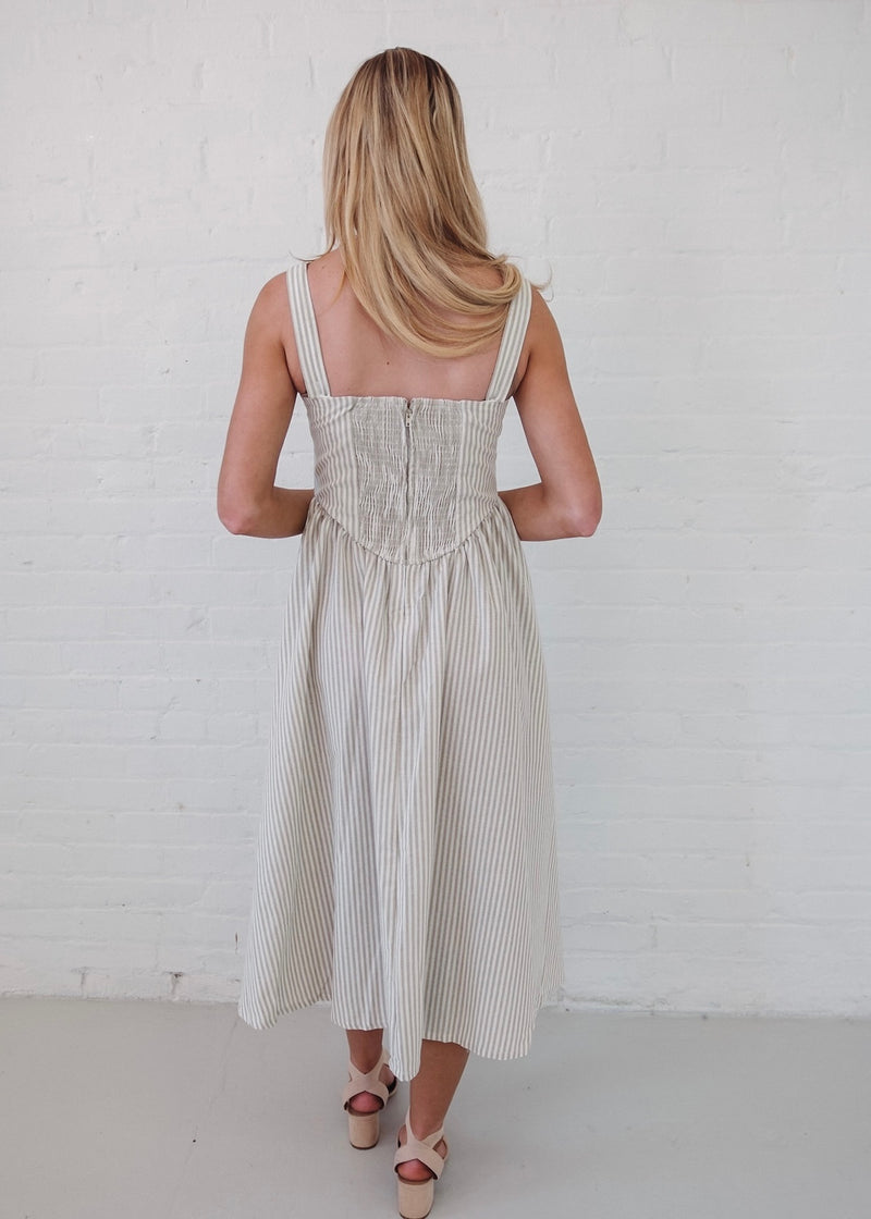Khloe Striped Midi Dress - Beige/White