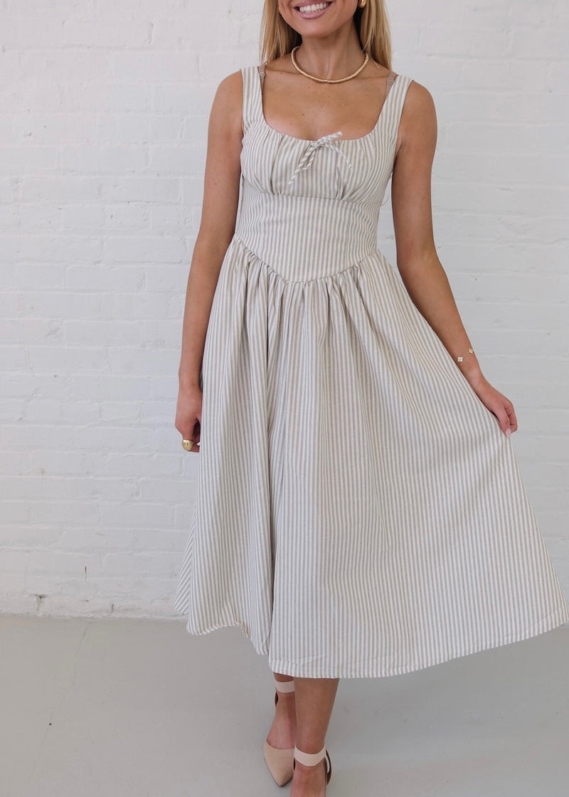 Khloe Striped Midi Dress - Beige/White