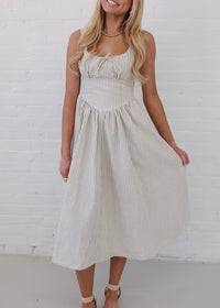 Khloe Striped Midi Dress - Beige/White
