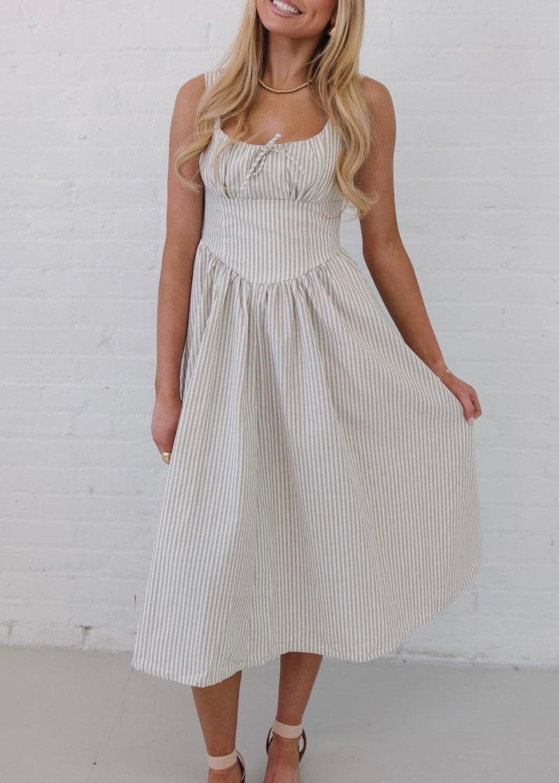 Khloe Striped Midi Dress - Beige/White