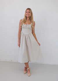 Khloe Striped Midi Dress - Beige/White
