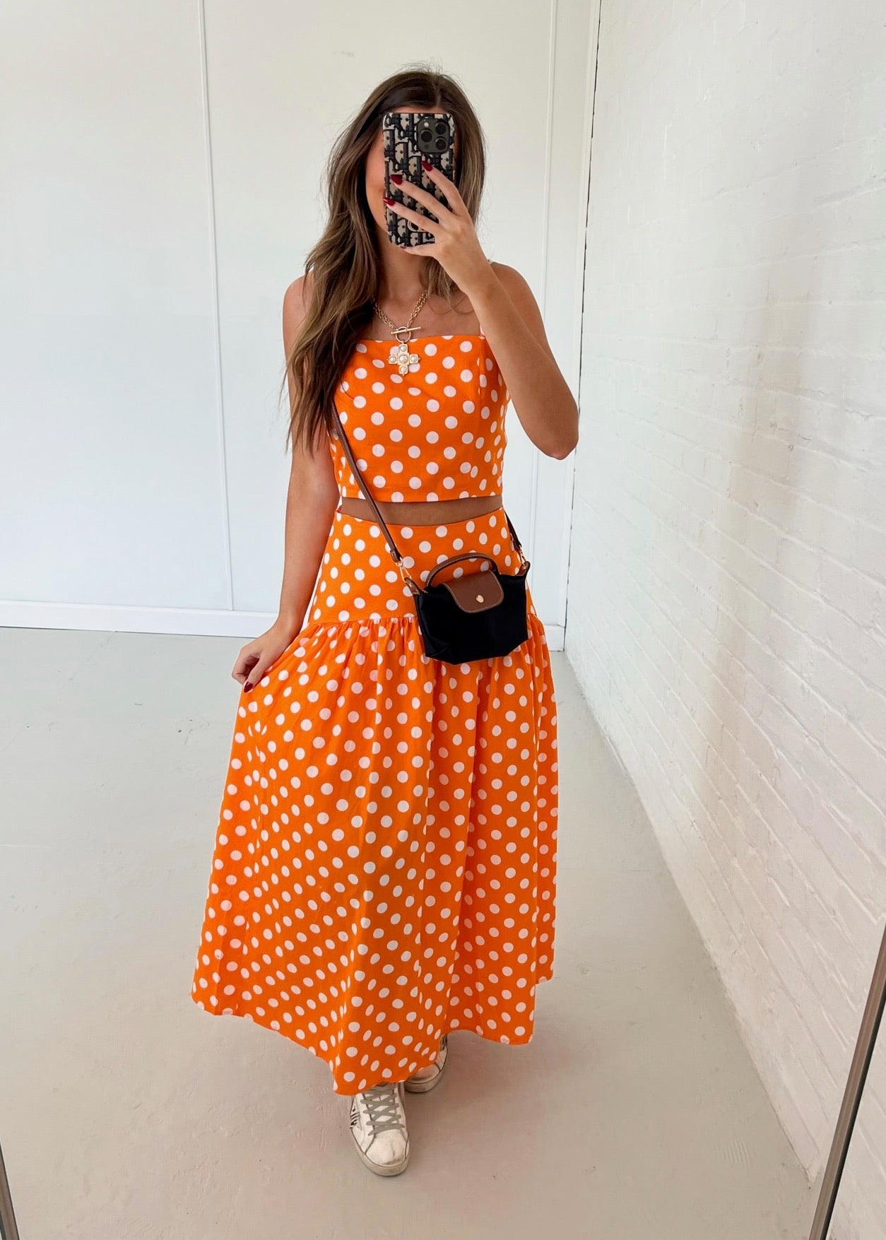 orange dress with white polka dots Buy Cotton Rayon A-Line Spaghetti Online for Woman Sleeve Length 6.7 M Burt Orange Polka Dot Dress