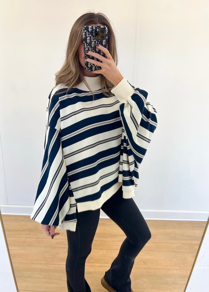 Striped Mock Neck Pullover