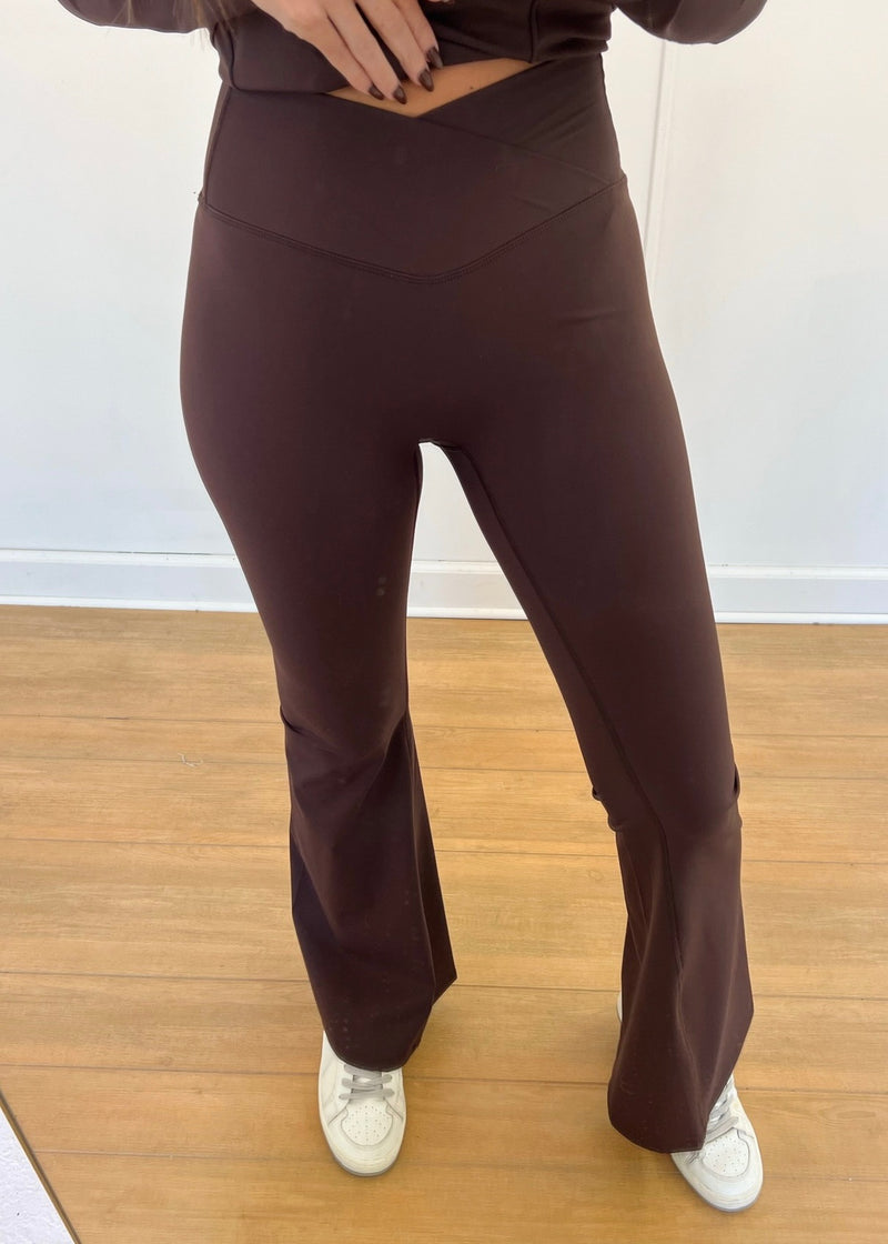 Chocolate Brown Crossover Flare Leggings