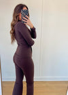 Chocolate Brown Crossover Flare Leggings