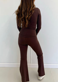 Chocolate Brown Crossover Flare Leggings