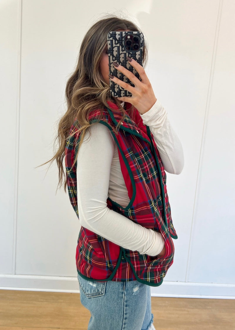 Carly Vintage Plaid Vest - Red