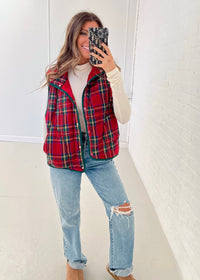 Carly Vintage Plaid Vest - Red