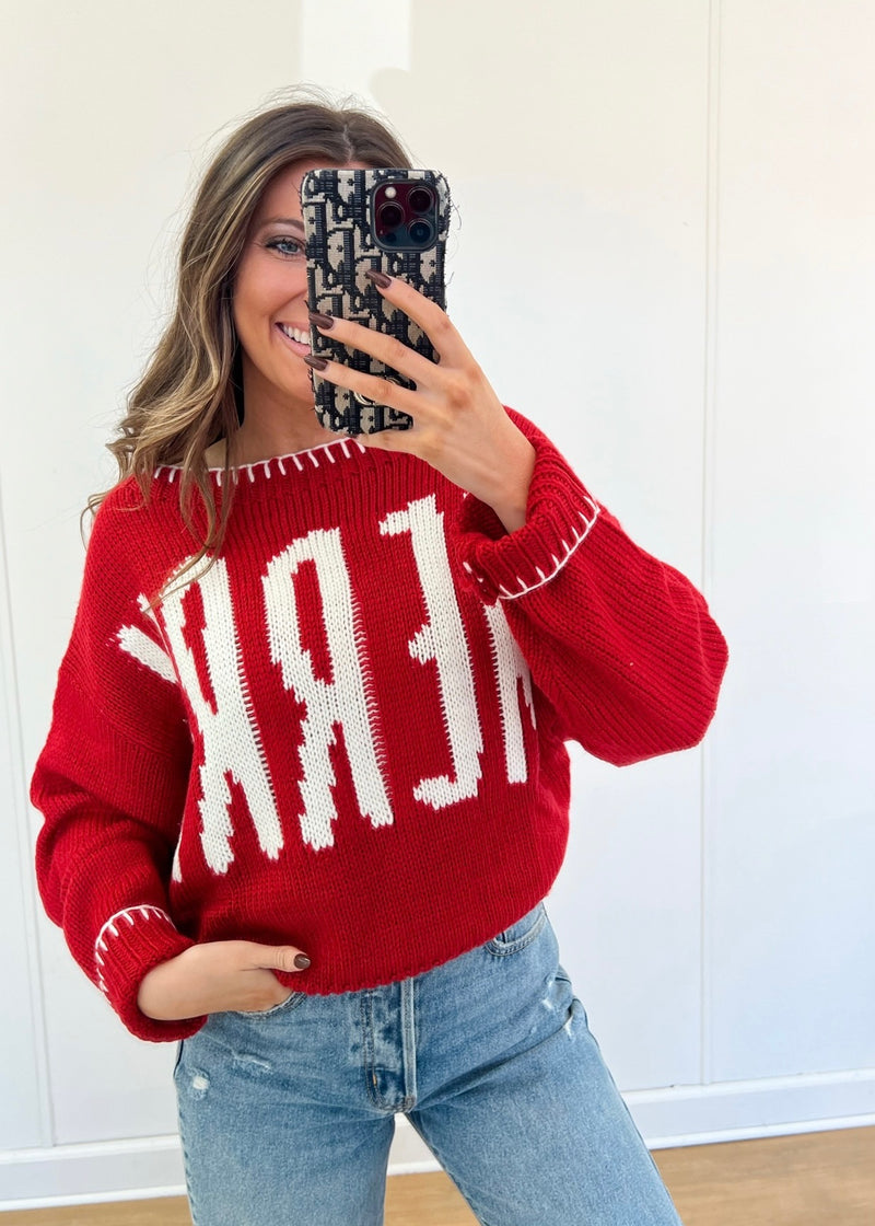 'Merry' Knit Sweater - Red