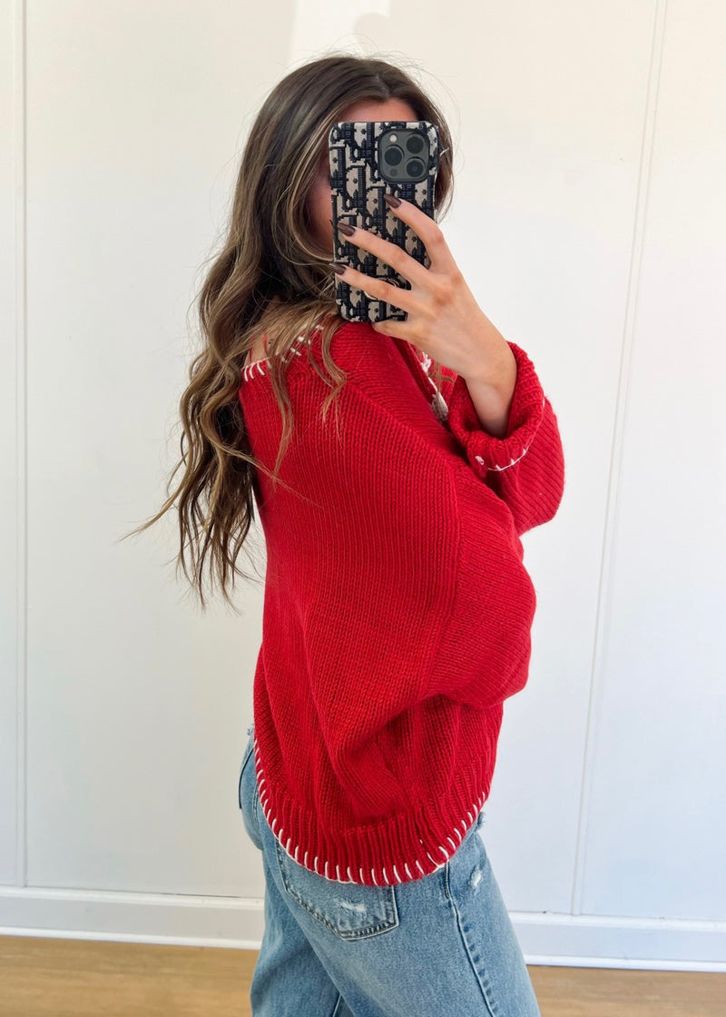 'Merry' Knit Sweater - Red