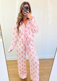 Teddy Bear Bow Pajamas - Pink