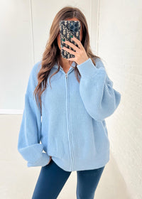 Baby Blue Zip Up Sweater Cardigan