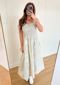 Augusta Midi Dress - Green Striped