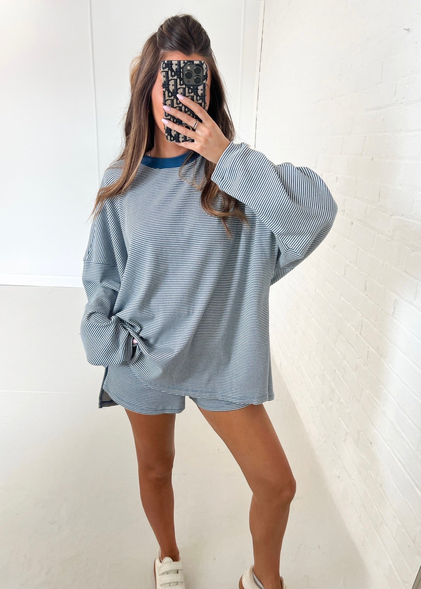 Comfy Striped Oversized Top - Blue