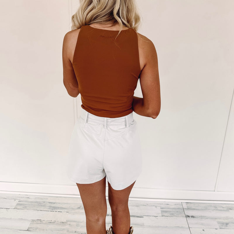 Harper Faux Leather Shorts - White