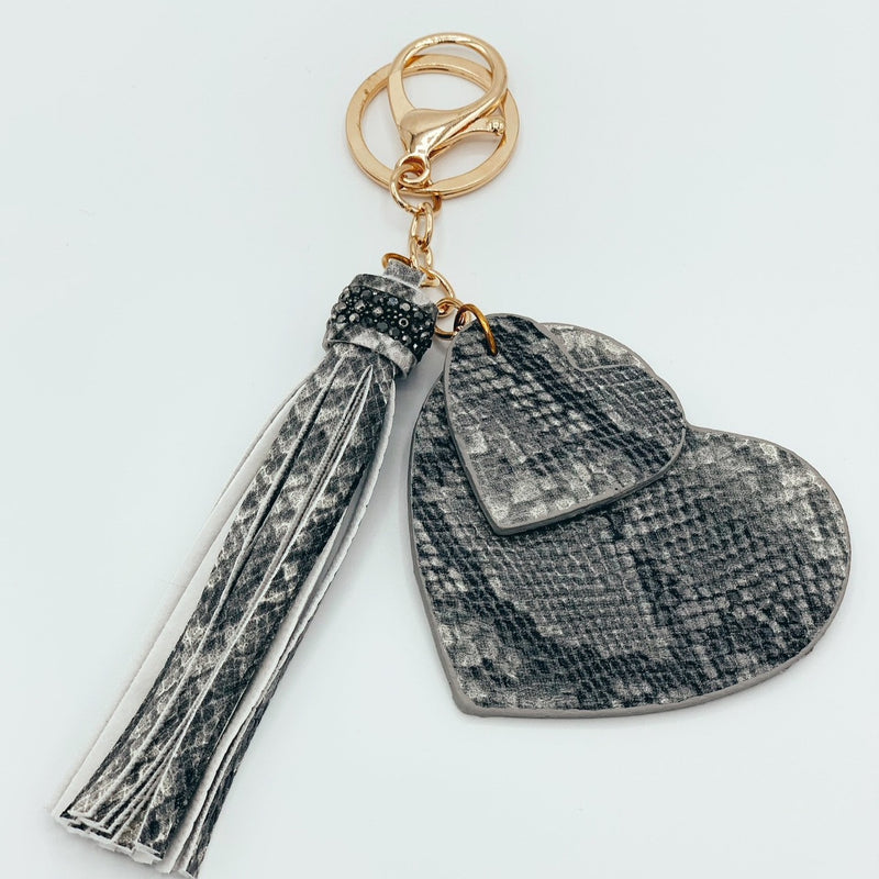 Snake Print Heart Keychain