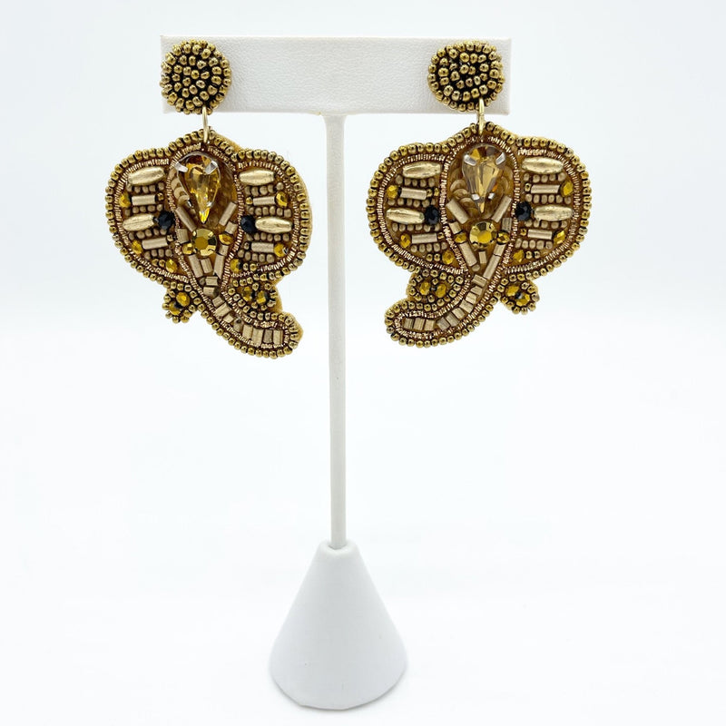 Gold Beaded Elephant Earrings