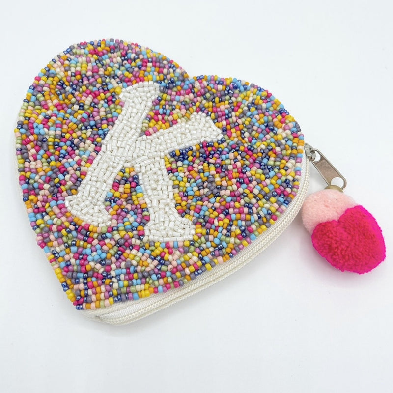Initial Beaded Coin Pouch