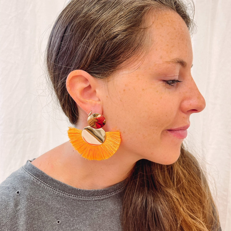 Mina Orange Fringe Earrings
