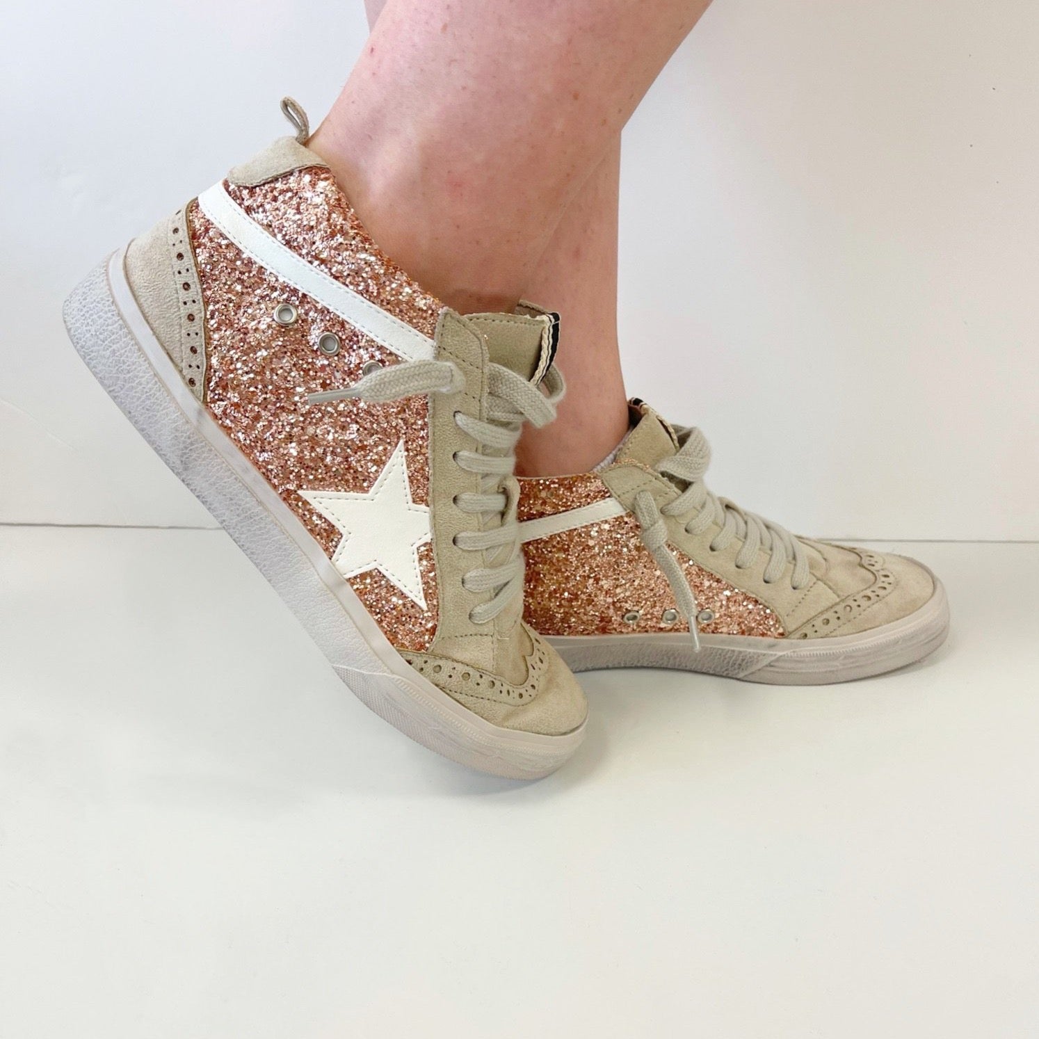 Rose Gold Mid Top Sneakers – Indie Collection
