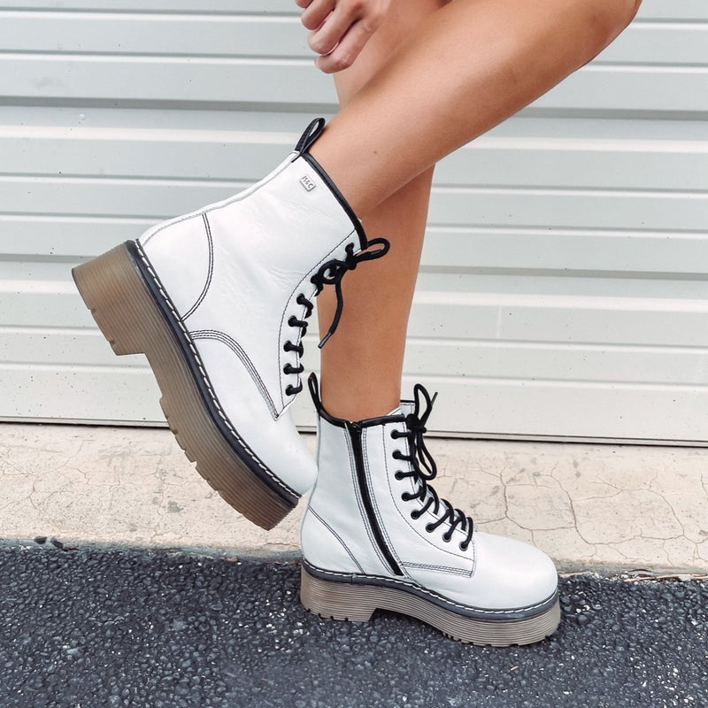 White platform combat clearance boots