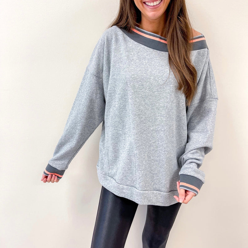 Heather Grey Stripe Sweatshirt